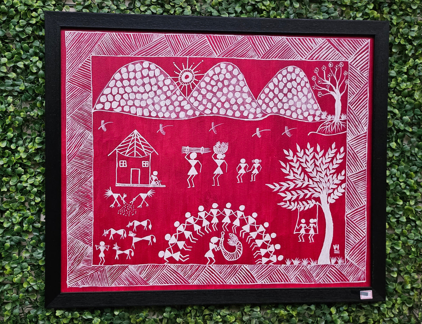 Village Harmony Canvas Painting (Red background)