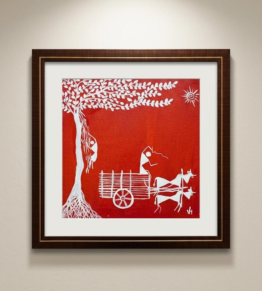 Warli Tree and Bullock Cart Painting