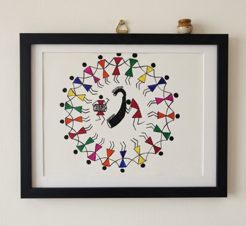 Rhythmic Multi-Color Tarpa Celebration Circle Warli Painting