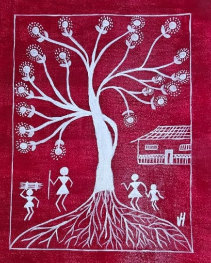 Cotton Tree Warli Canvas Painting