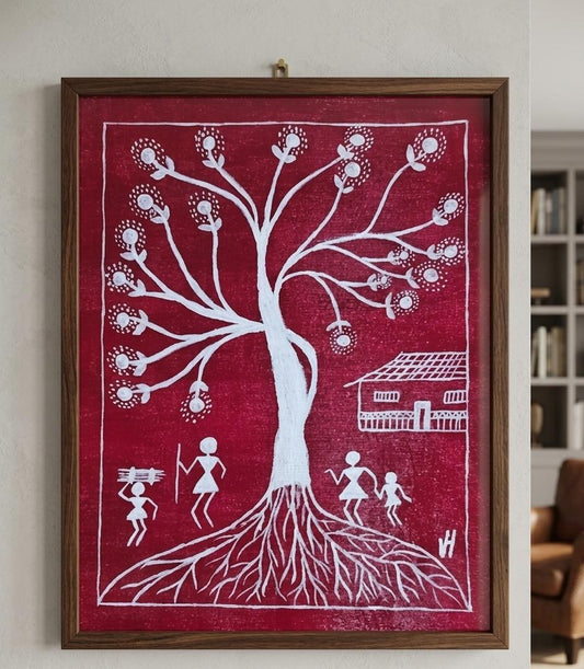 Cotton Tree Warli Canvas Painting