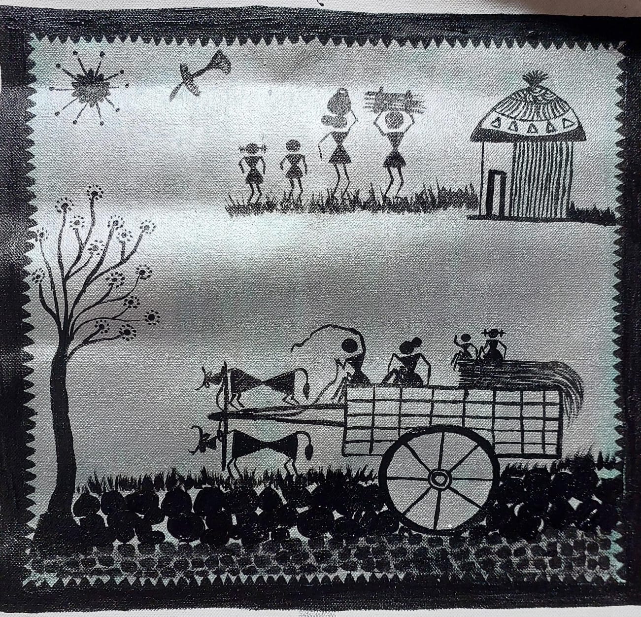Bullock Cart Canvas Painting