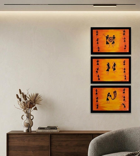 Blazing Rhythm Canvas Painting (3-Piece Set)