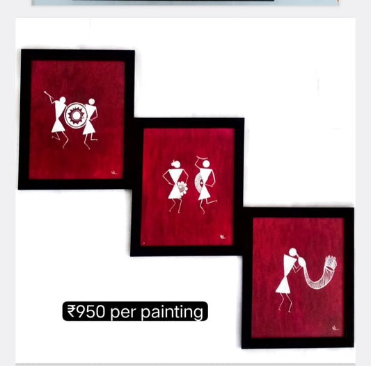 Canvas 3-Piece Warli Painting