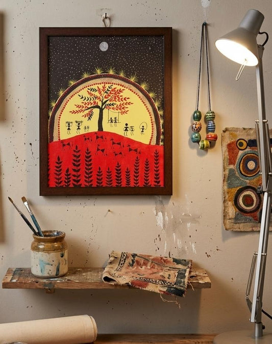 Celestial Warli Canvas Painting